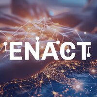 Visuel du projet ENACT représentant un réseau numérique avec une main et une carte du monde en arrière-plan