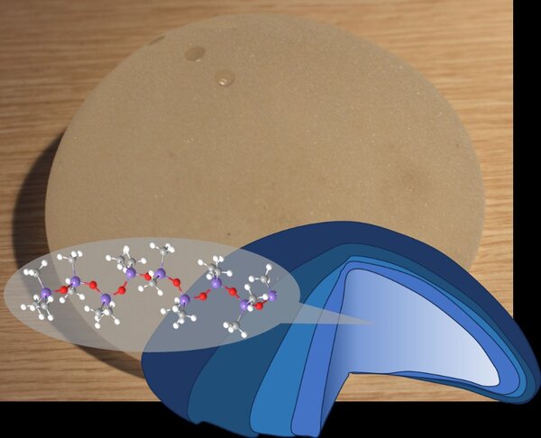 Prothèses mammaires explantées, avec la structure du silicone de type polydiméthylsiloxane (PDMS).