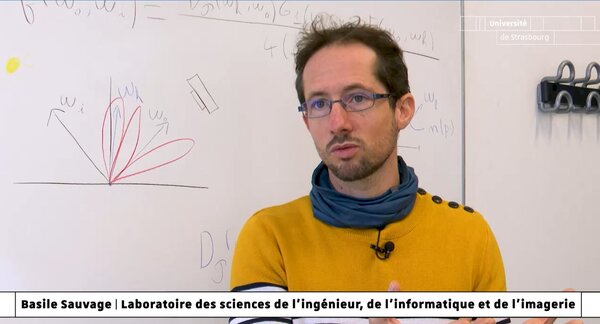 Basile Sauvage lors d’une présentation sur la modélisation de matériaux scintillants pour le rendu d’images de synthèse