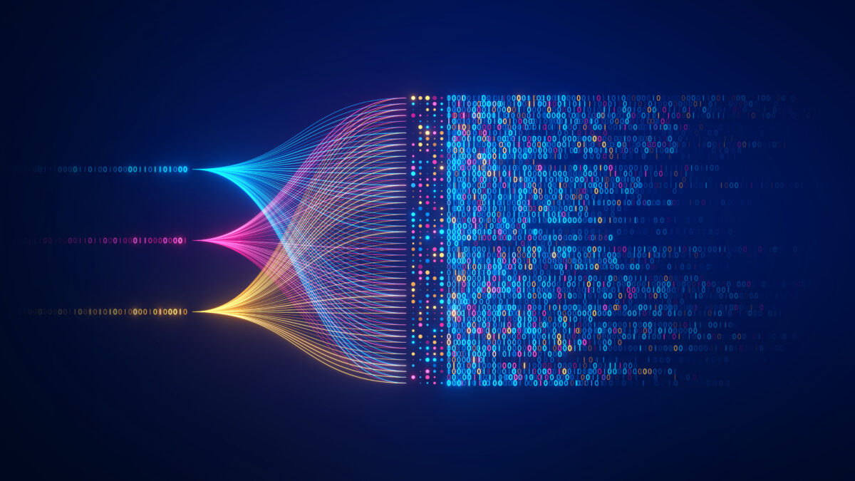 Illustration de flux de données analysés par une intelligence artificielle